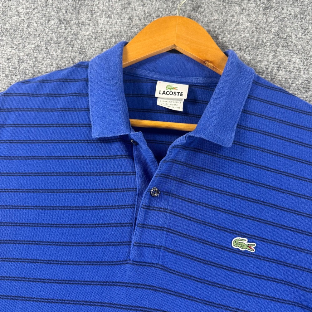 Lacoste Vintage Striped Polo Shirt Men's Size 5 Medium Blue Cotton Short Sleeve